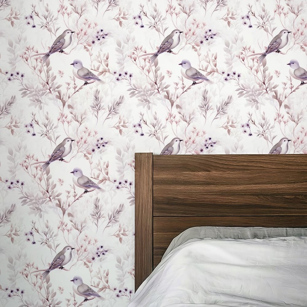 Amelia Purple - Papiers peints - Violet - Chambre - Oiseaux - Wallpassion - Intissé