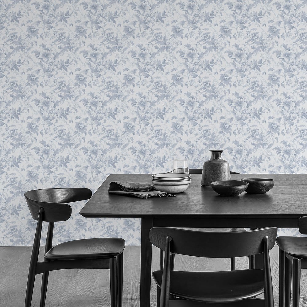 Alba Light Blue - Tapet - Blå - Køkken - Blomstret - Wallpassion - Non-Woven