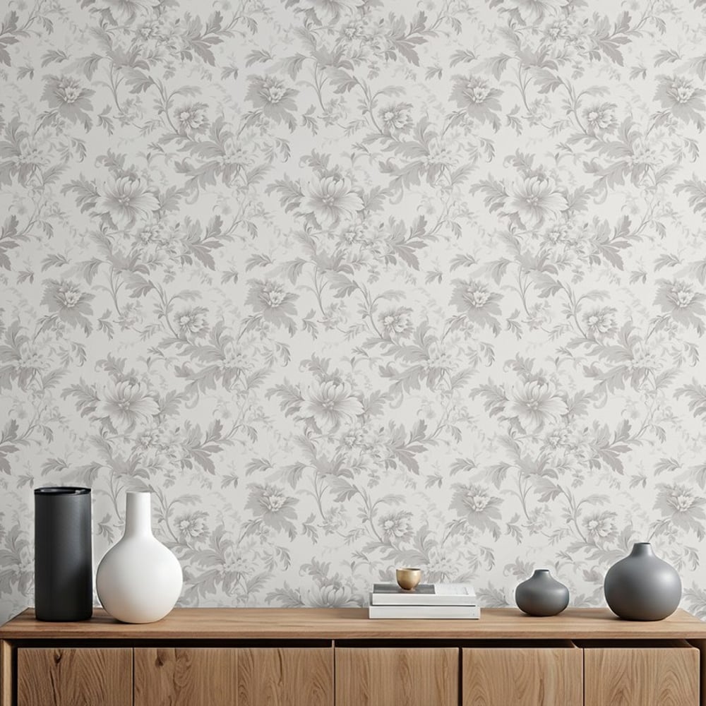 Alba Light Grey - Tapet - Grå - Stue - Blomstret - Wallpassion - Non-Woven