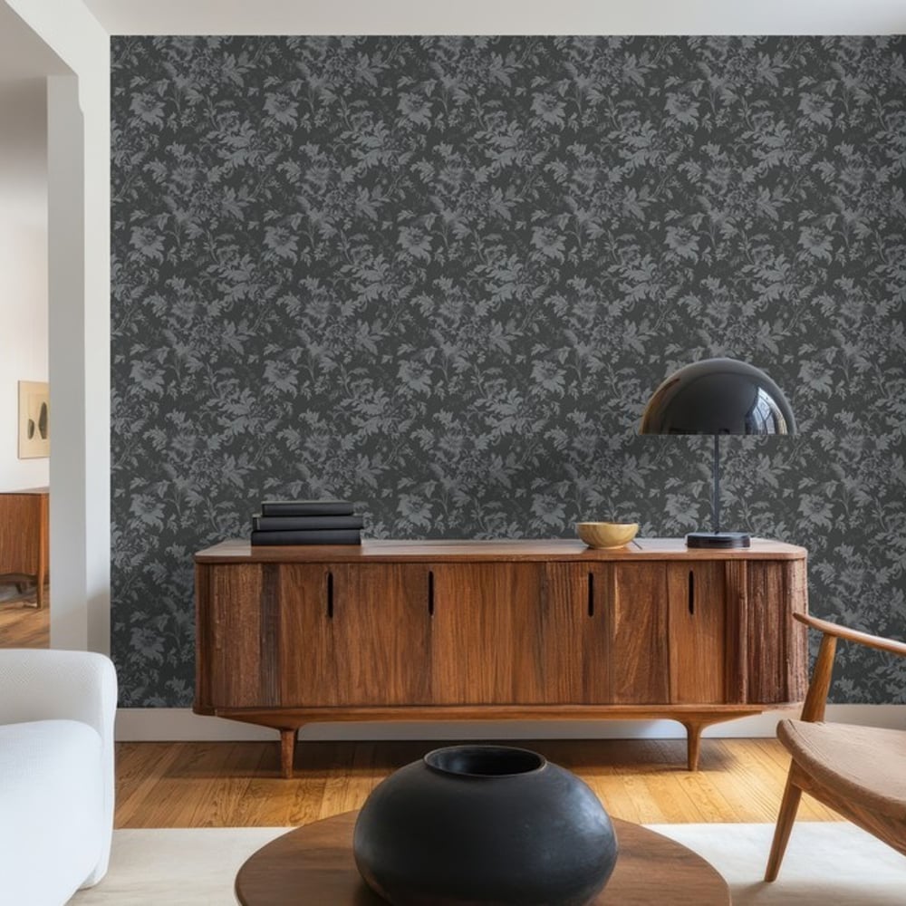 Alba Dark Grey - Tapet - Grå - Stue - Blomstret - Wallpassion - Non-Woven