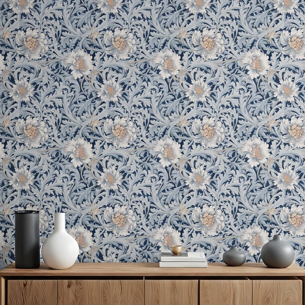 Denize Dark Blue - Papiers peints - Bleu - Salon - Floral - Wallpassion - Intissé