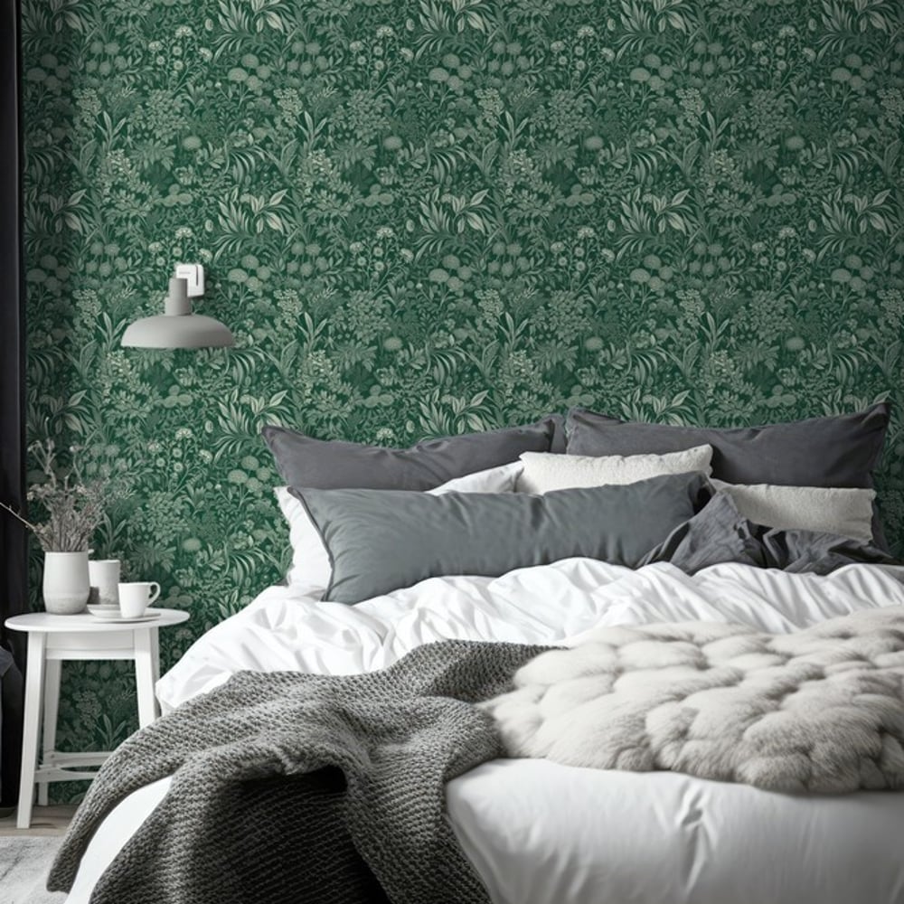 Celia Green - Papiers peints - Vert - Chambre - Floral - Wallpassion - Intissé
