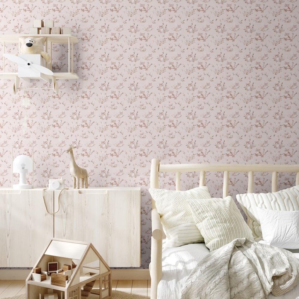 Curious kitten Pink - Papiers peints - Rose - Chambre d’enfant - Animal - Wallpassion - Intissé