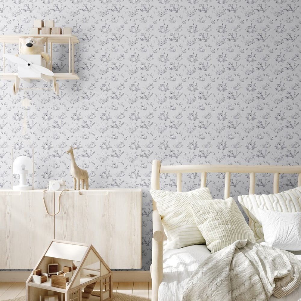 Curious kitten Grey - Papiers peints - Gris - Chambre d’enfant - Animal - Wallpassion - Intissé