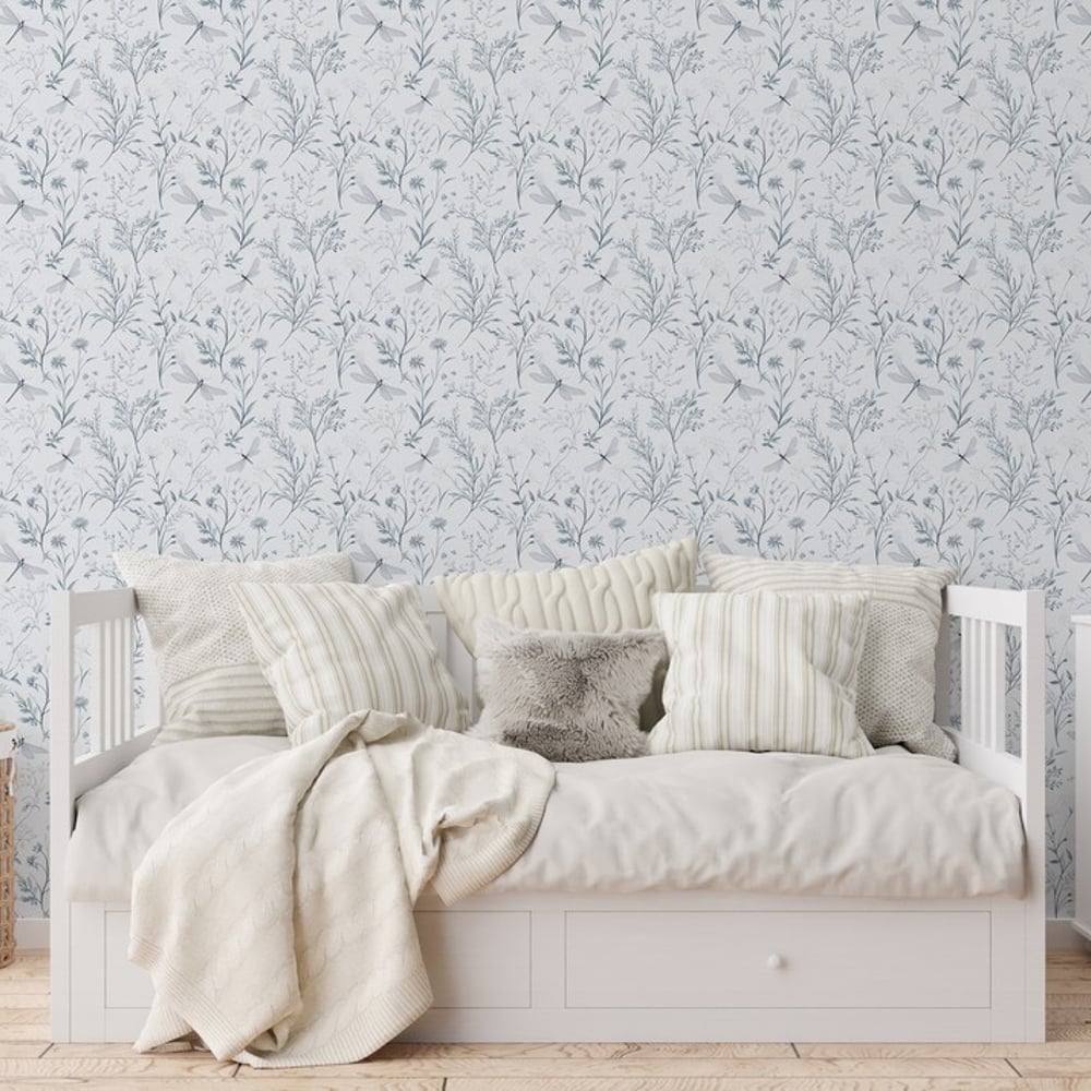 Dragon fly garden Blue - Papiers peints - Bleu - Chambre d’enfant - Animal - Wallpassion - Intissé