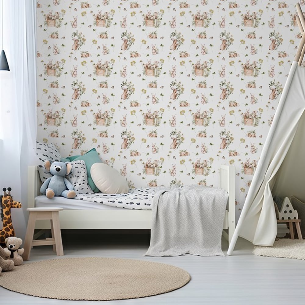 Bunny bath Light Grey - Papiers peints - Gris - Chambre d’enfant - Animal - Wallpassion - Intissé