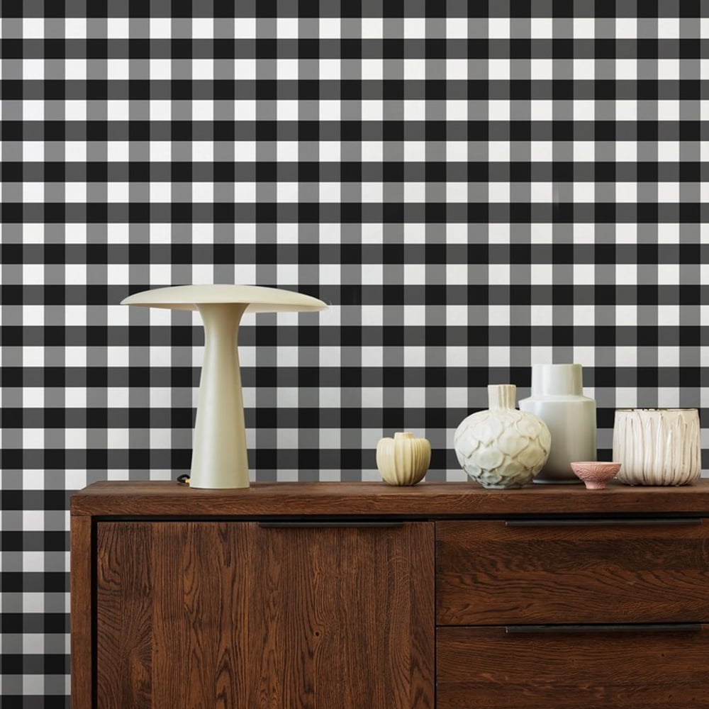 Checkered Black - Papiers peints - Noir - Salon - À carreaux - Wallpassion - Intissé