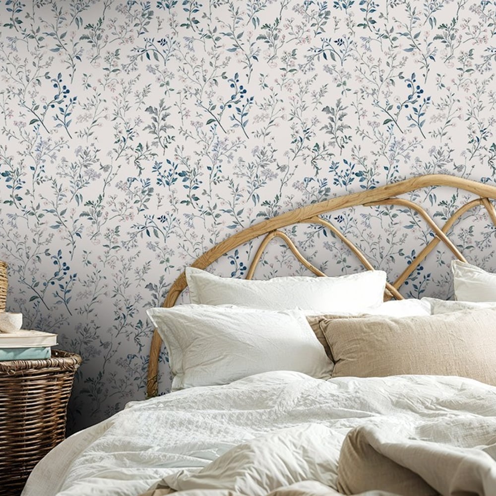 Erika Blue - Papiers peints - Bleu - Chambre - Floral - Scandza - Intissé
