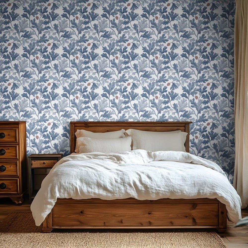 Henning Blue - Papiers peints - Bleu - Chambre - Feuille - Scandza - Intissé
