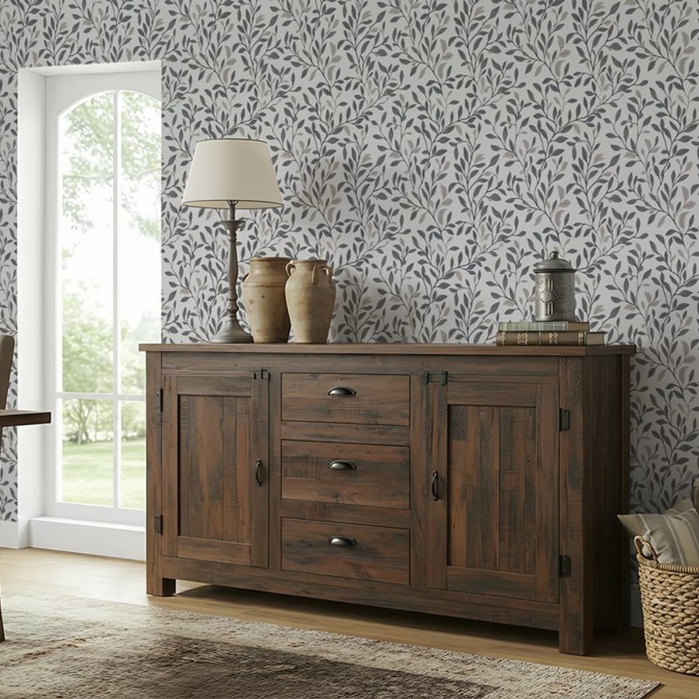 Jonatan Light Grey - Papiers peints - Gris - Salon - Feuille - Scandza - Intissé