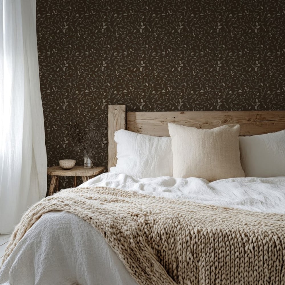 Jonatan Brown - Papiers peints - Marron - Chambre - Feuille - Scandza - Intissé