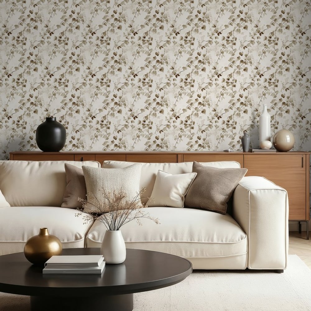 Emile Beige - Tapet - Beige - Stue - Blad - Dreamland - Non-Woven
