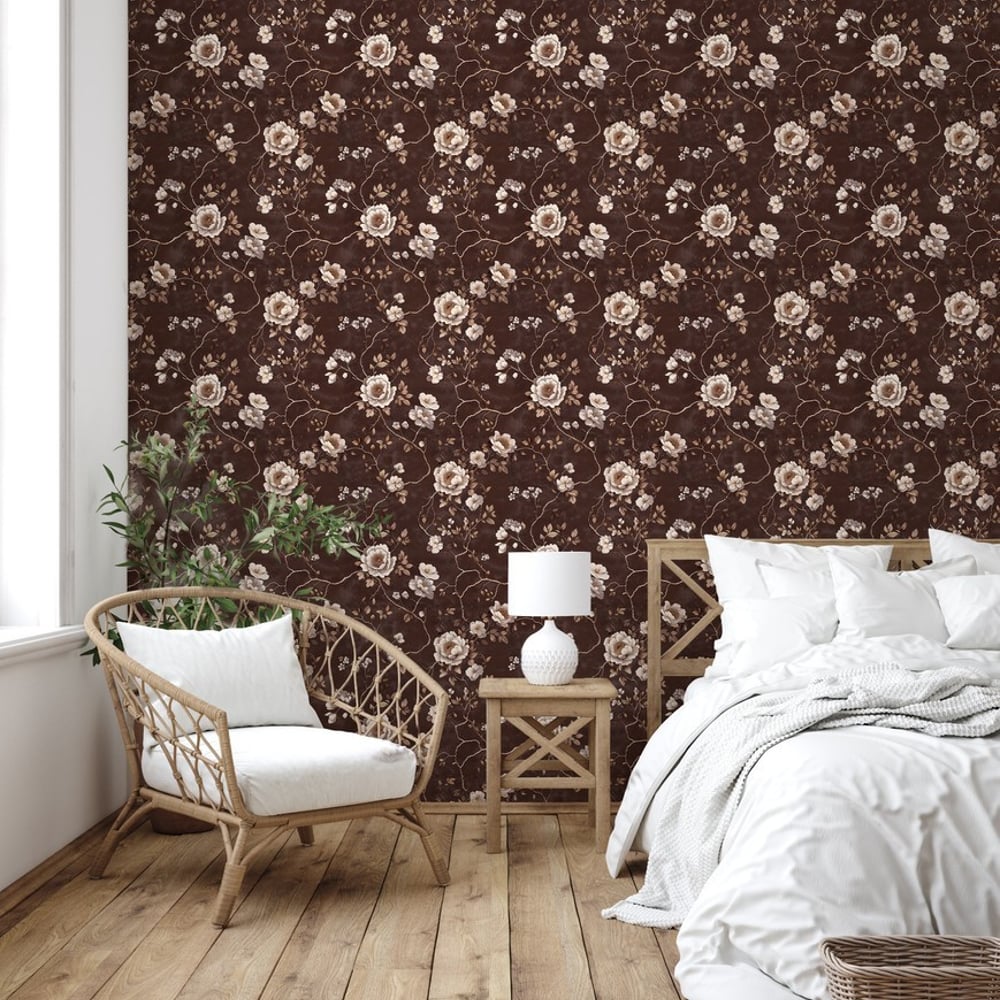 Arielle Dark Red - Papiers peints - Rouge - Chambre - Floral - Scandza - Intissé