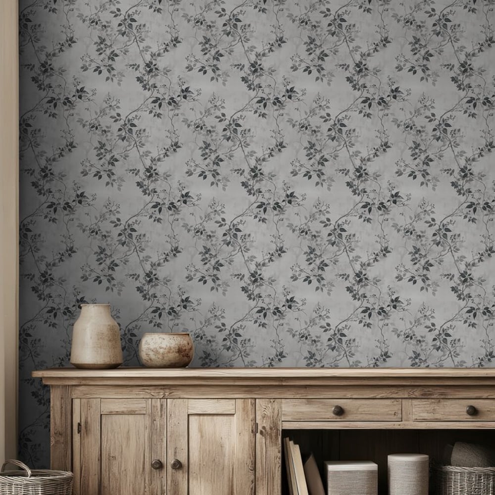 Kirsten Grey - Papiers peints - Gris - Salon - Feuille - Scandza - Intissé