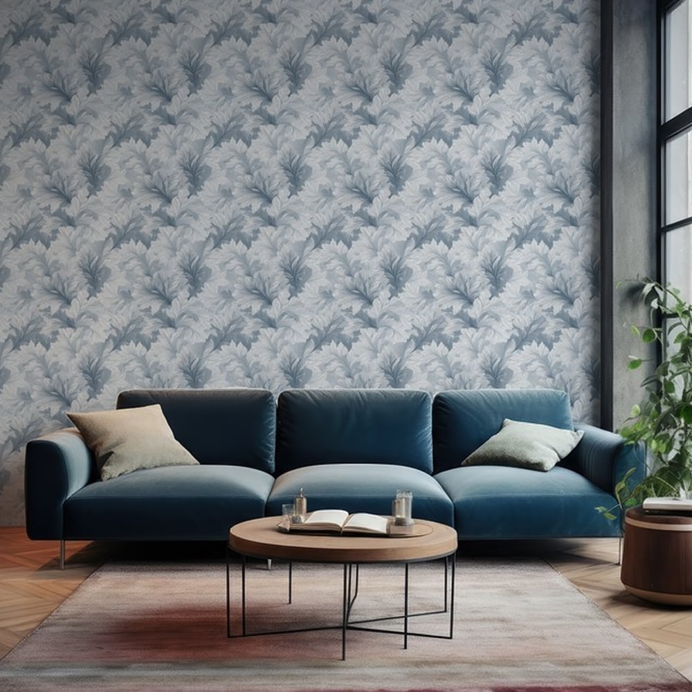 Egon Light Blue - Papiers peints - Bleu - Salon - Feuille - Wallpassion - Intissé