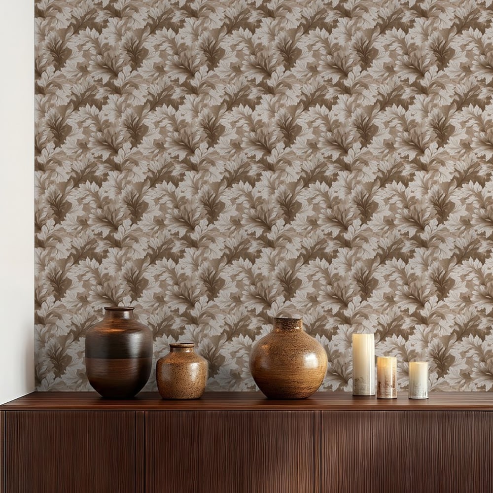 Egon Brown - Papiers peints - Marron - Salon - Feuille - Wallpassion - Intissé