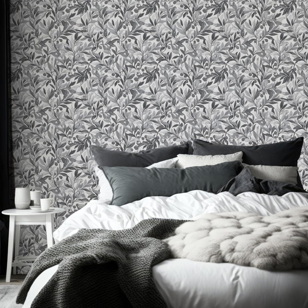 Abraham Dark Grey - Tapetit - Harmaa - Makuuhuone - Lehti - Wallpassion - Non-Woven