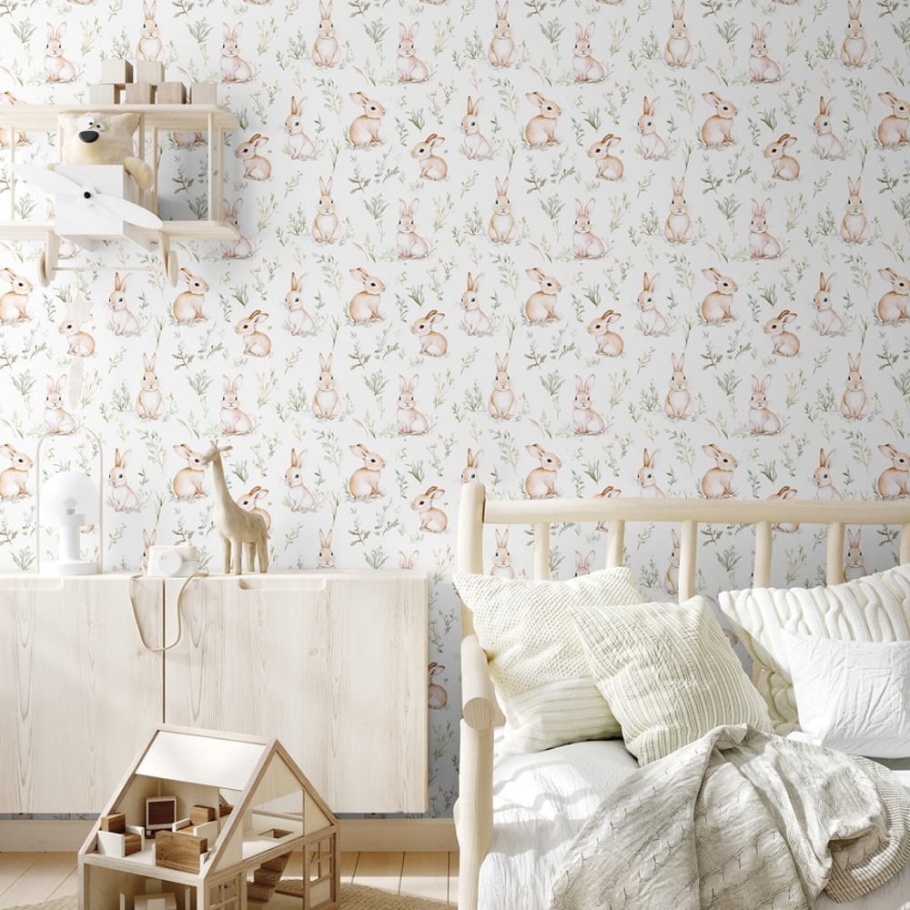 Bunny Dreams White - Papiers peints - Blanc - Chambre d’enfant - Animal - Wallpassion - Intissé