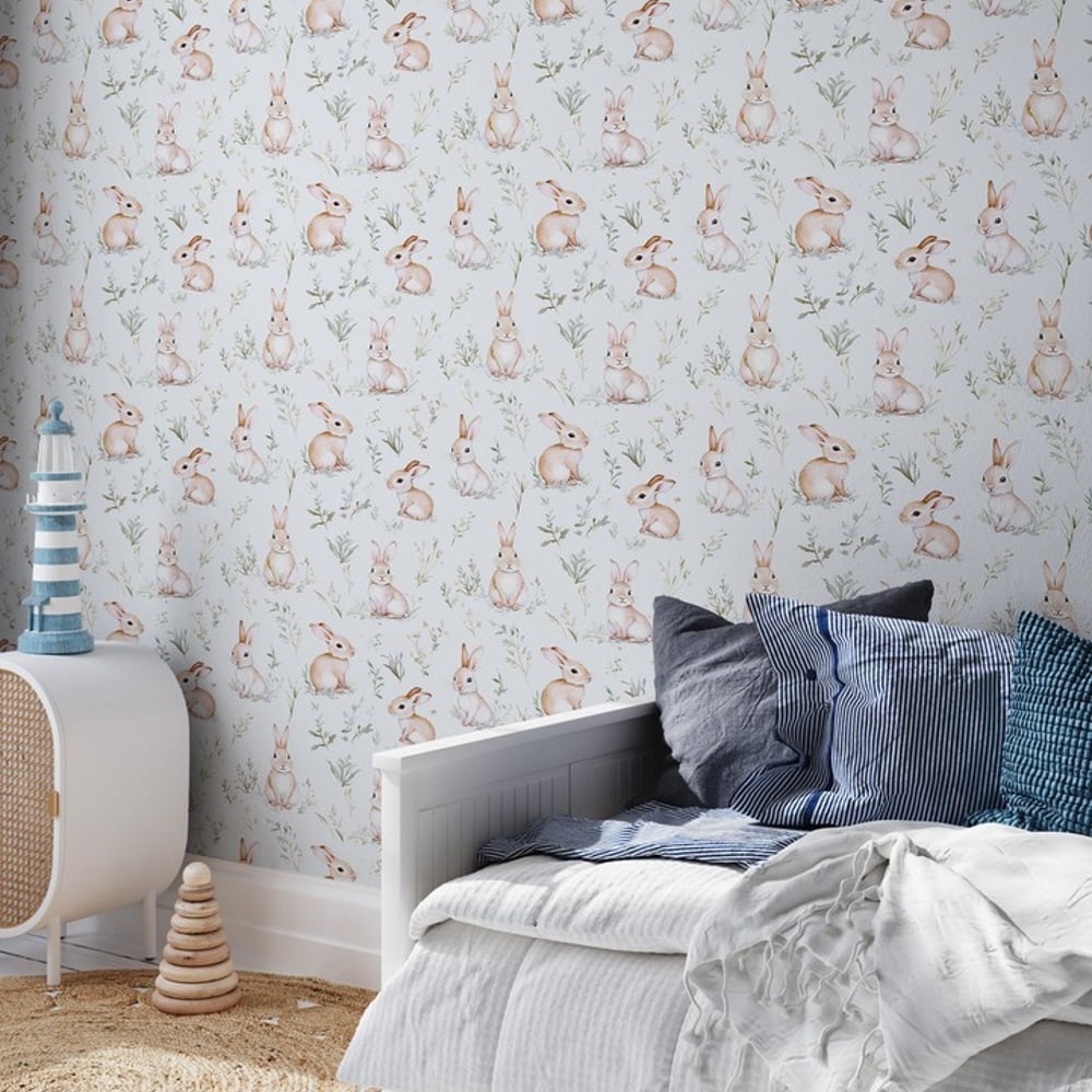 Bunny Dreams Blue - Papiers peints - Bleu - Chambre d’enfant - Animal - Wallpassion - Intissé