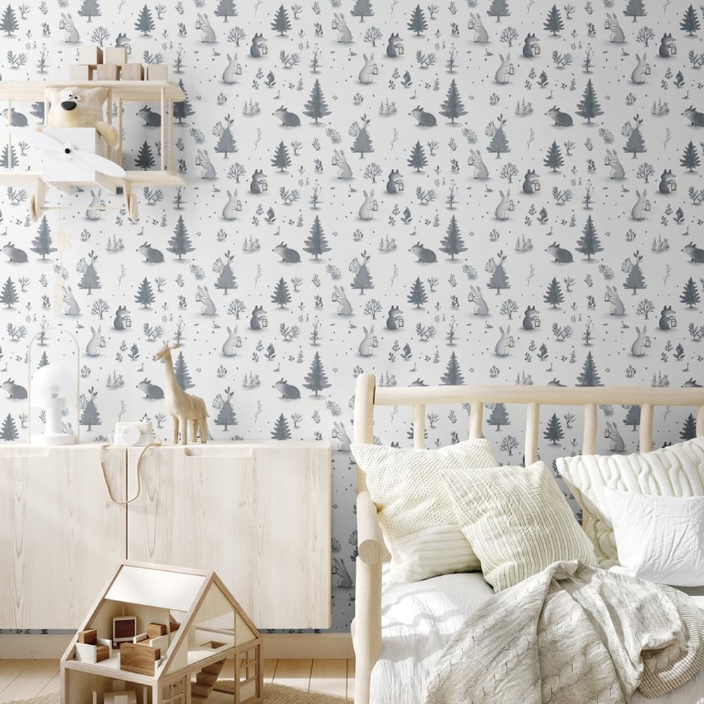 Cozy times Grey - Papiers peints - Gris - Chambre d’enfant - Animal - Wallpassion - Intissé