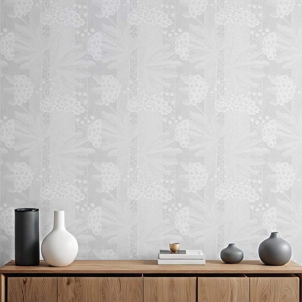 Annie Light Grey - Papiers peints - Gris - Salon - Floral - Wallpassion - Intissé