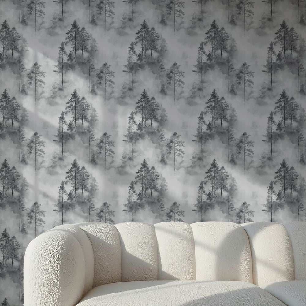 Corentin Dark Grey - Papiers peints - Gris - Salon - Arbre - Dreamland - Intissé