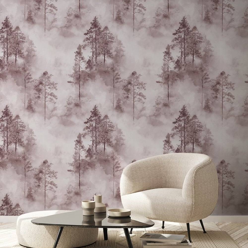 Corentin Pink - Papiers peints - Rose - Salon - Arbre - Dreamland - Intissé