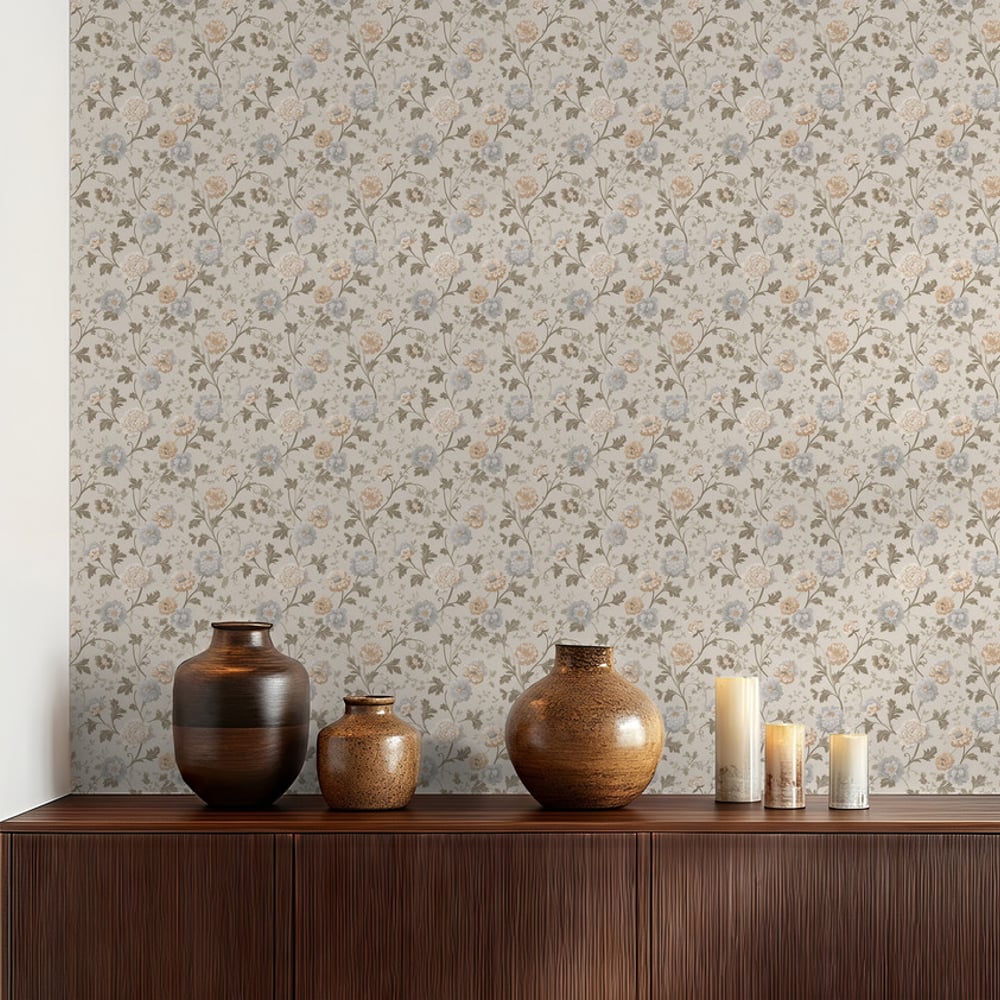 Janelle Beige - Papiers peints - Beige - Salon - Floral - September - Intissé