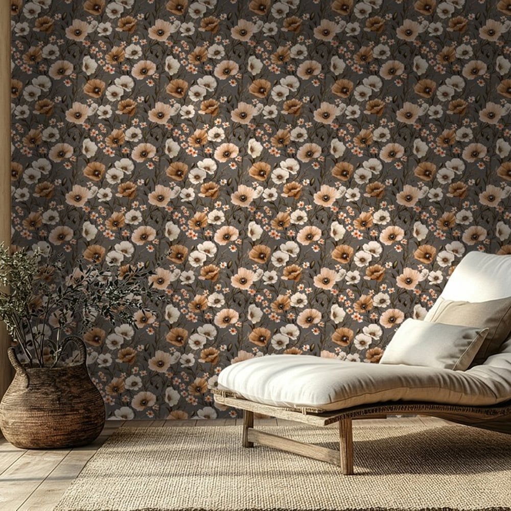 Daniella Brown - Papiers peints - Marron - Salon - Floral - Scandza - Intissé