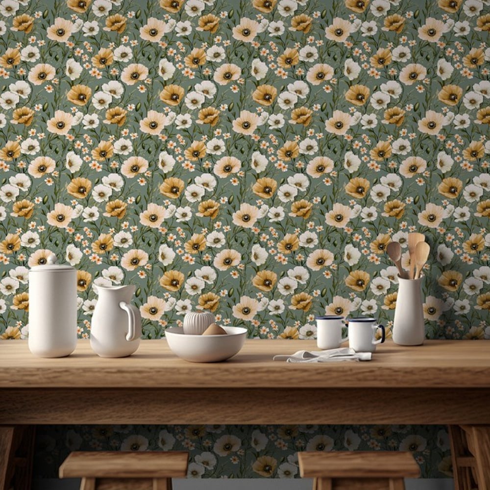 Daniella Green - Papiers peints - Vert - Cuisine - Floral - Scandza - Intissé