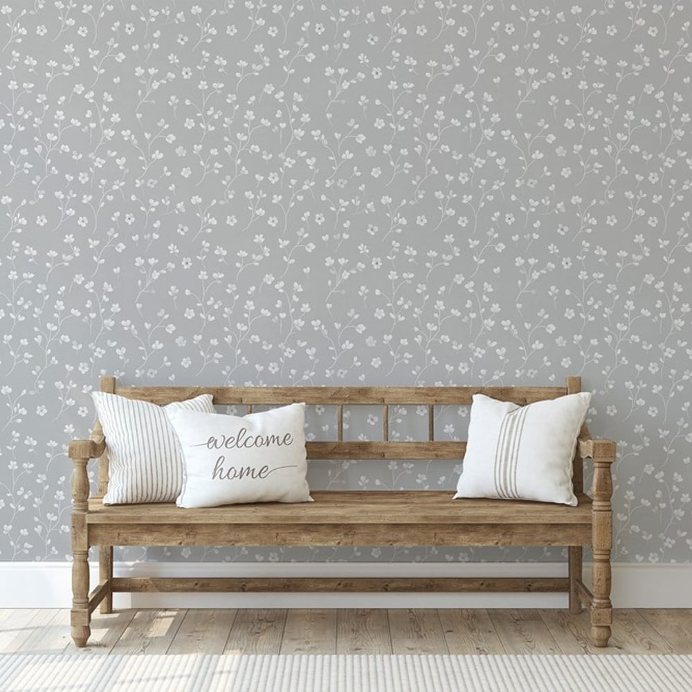 Gisela Grey - Papiers peints - Gris - Entrée - Floral - Scandza - Intissé