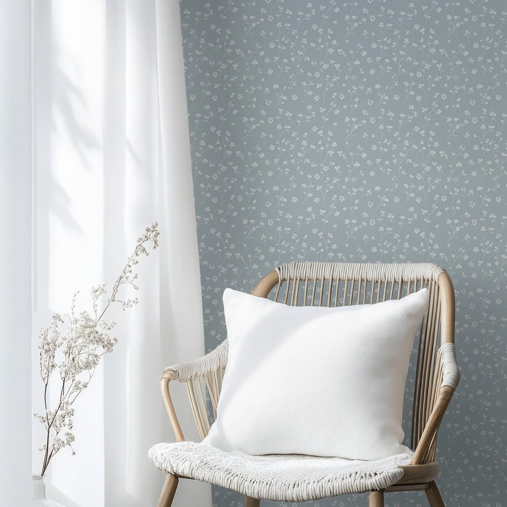 Gisela Blue - Papiers peints - Bleu - Salon - Floral - Scandza - Intissé