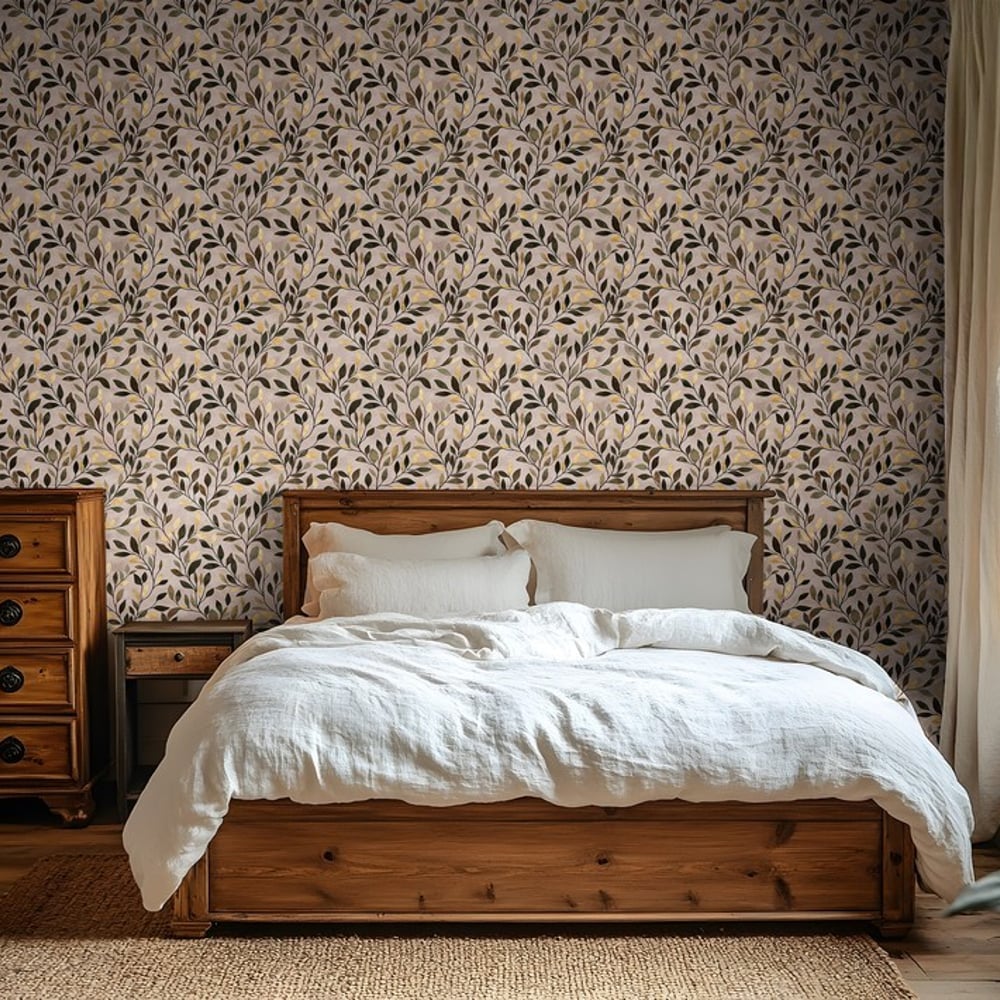 Hilding Beige - Papiers peints - Beige - Chambre - Feuille - Scandza - Intissé