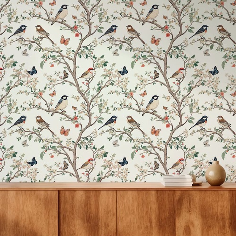 Agaton Light Grey - Papiers peints - Gris - Entrée - Oiseaux - in between - Intissé