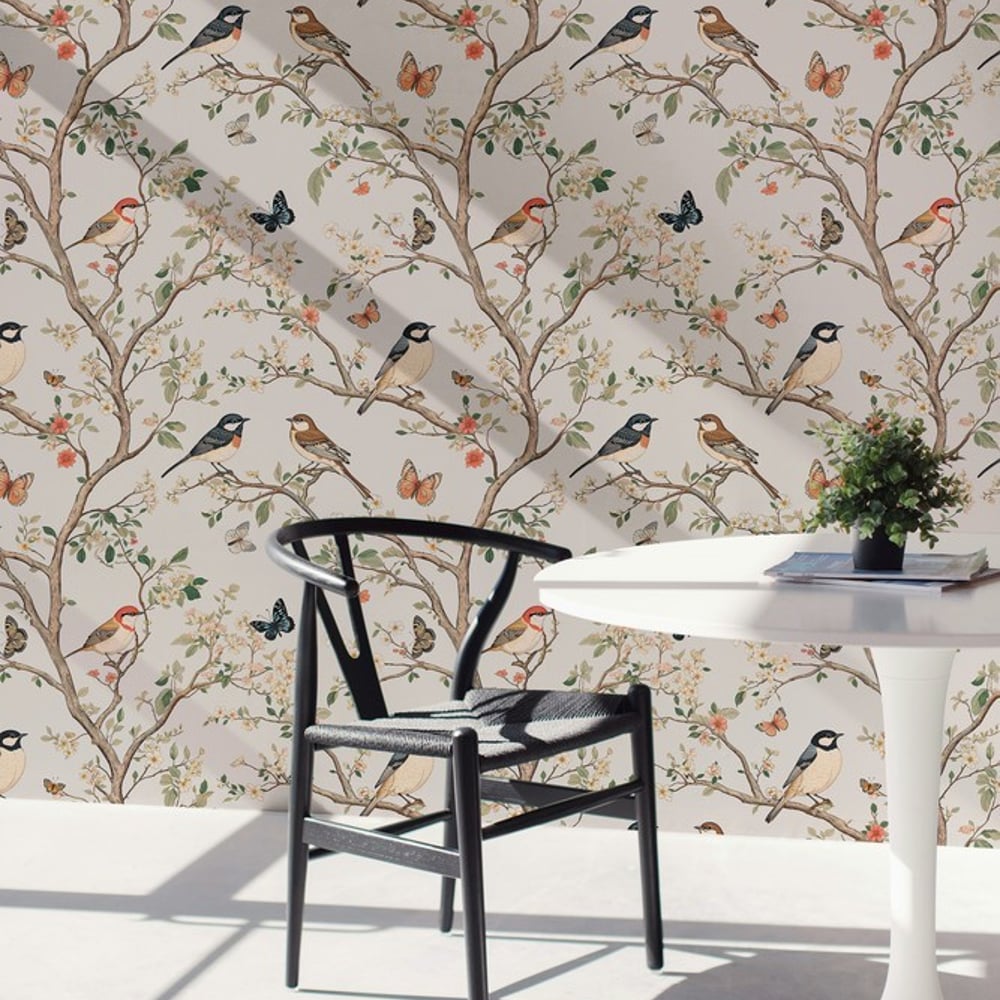 Agaton Grey - Papiers peints - Gris - Cuisine - Oiseaux - in between - Intissé