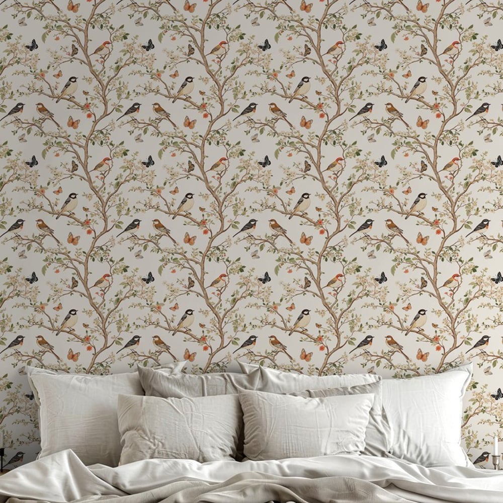Agaton Brown - Papiers peints - Marron - Chambre - Oiseaux - in between - Intissé