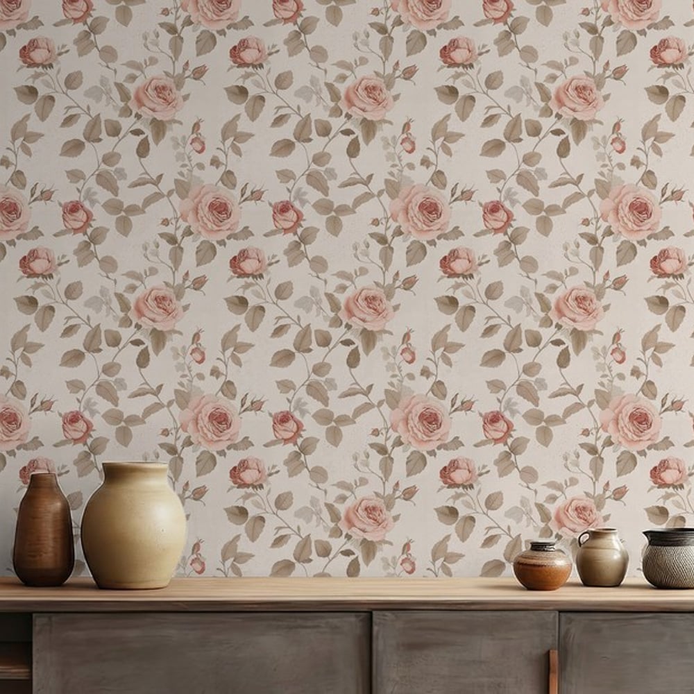 Eivor Beige - Papiers peints - Beige - Salon - Floral - Scandza - Intissé