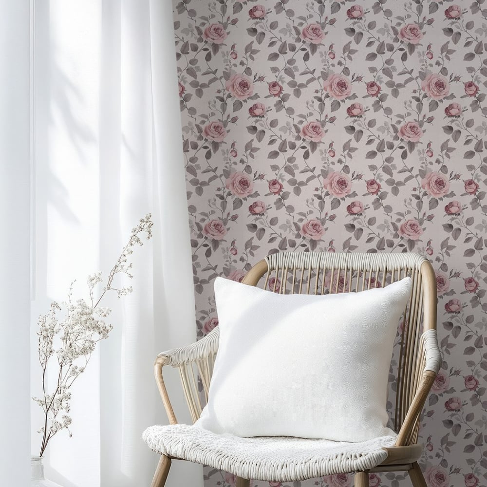 Eivor Light Grey - Papiers peints - Gris - Salon - Floral - Scandza - Intissé
