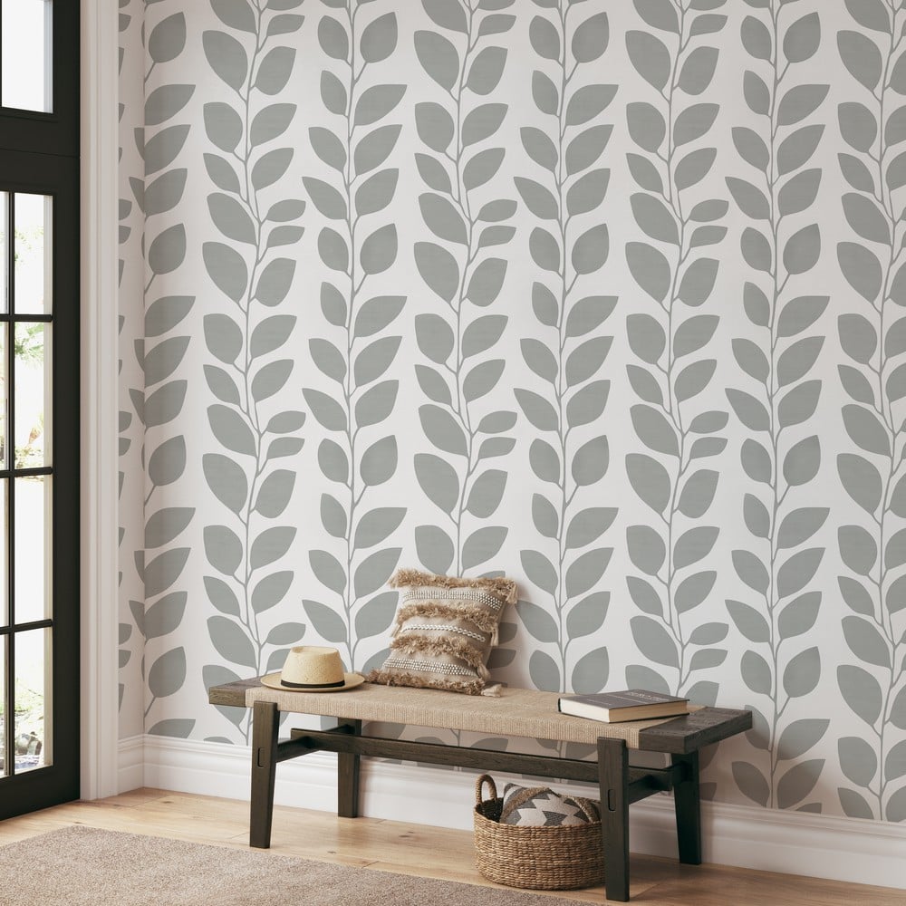 Hovsta Dark Grey - Papiers peints - Gris - Entrée - Feuille - Scandza - Intissé
