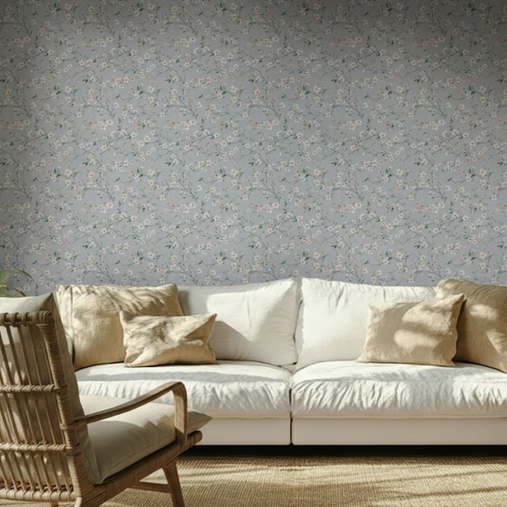 Ida Blue - Papiers peints - Bleu - Salon - Floral - Scandza - Intissé