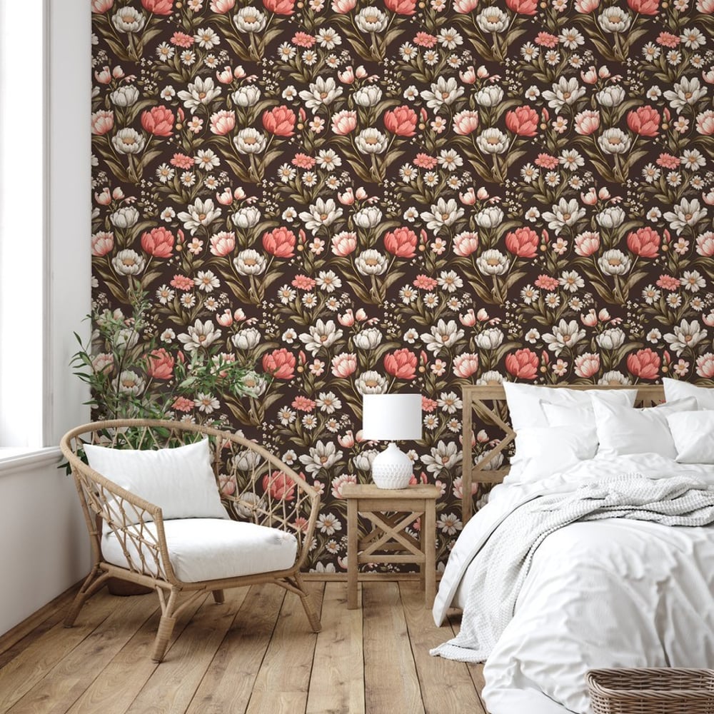 Adriana Brown - Papiers peints - Marron - Chambre - Floral - Scandza - Intissé