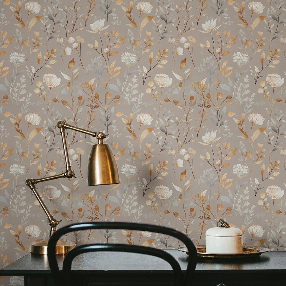 Inse Brown - Papiers peints - Marron - Bureau - Floral - Scandza - Intissé