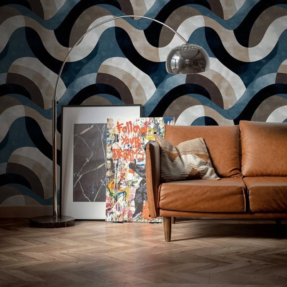Ryan Blue - Wallpaper - Blue - Living room - Graphic - in between - Non-Woven