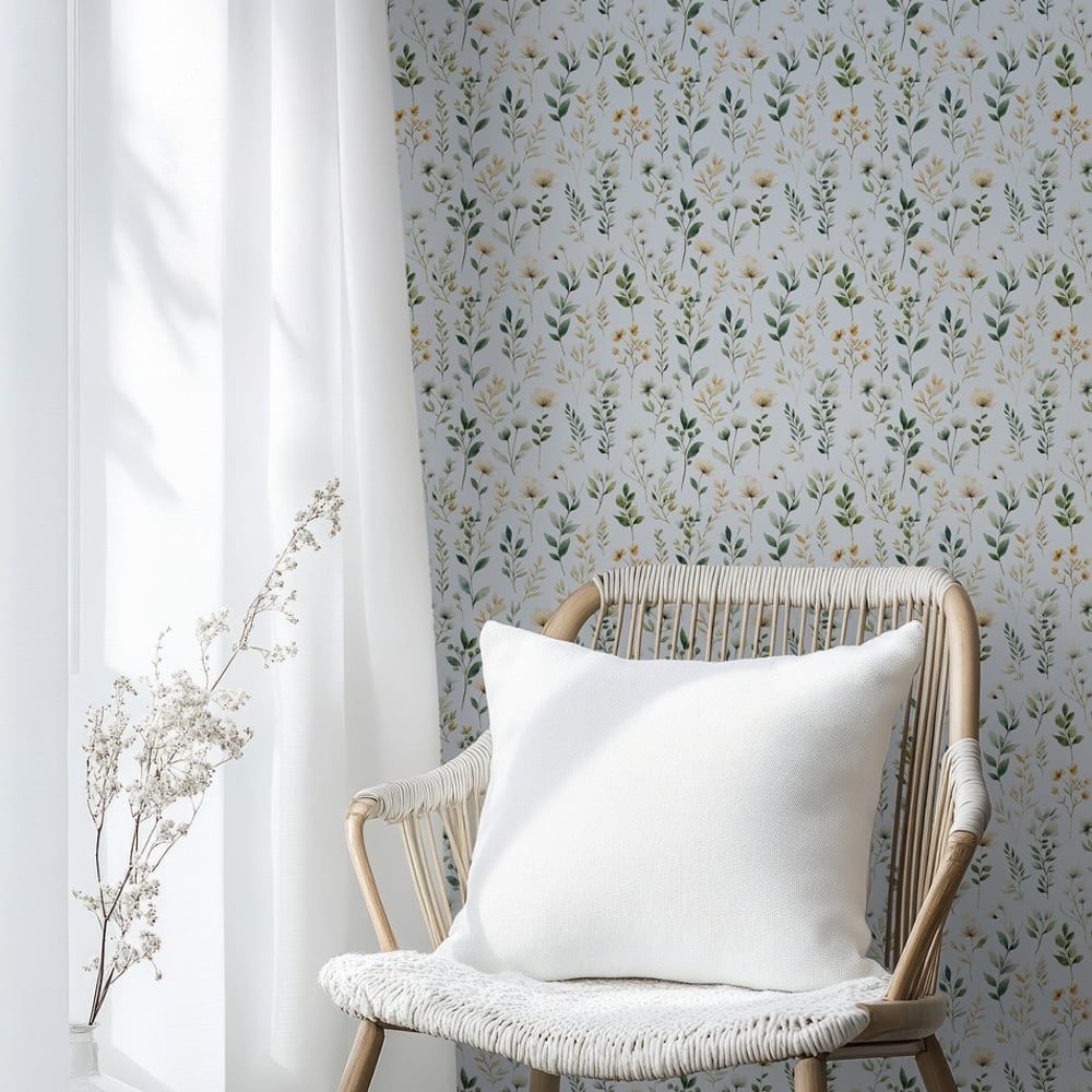 Carol Light Blue - Papiers peints - Bleu - Salon - Floral - Scandza - Intissé