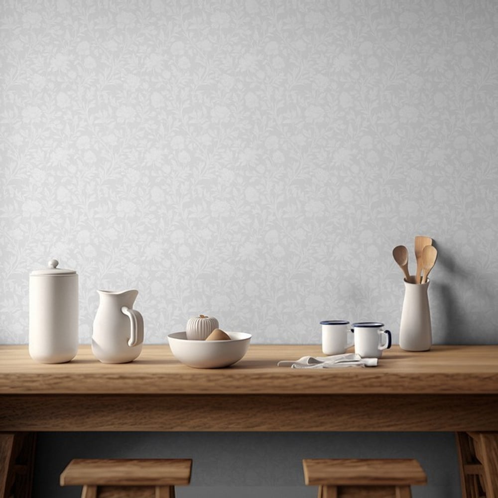 Alisa White - Papiers peints - Blanc - Cuisine - Floral - Scandza - Intissé