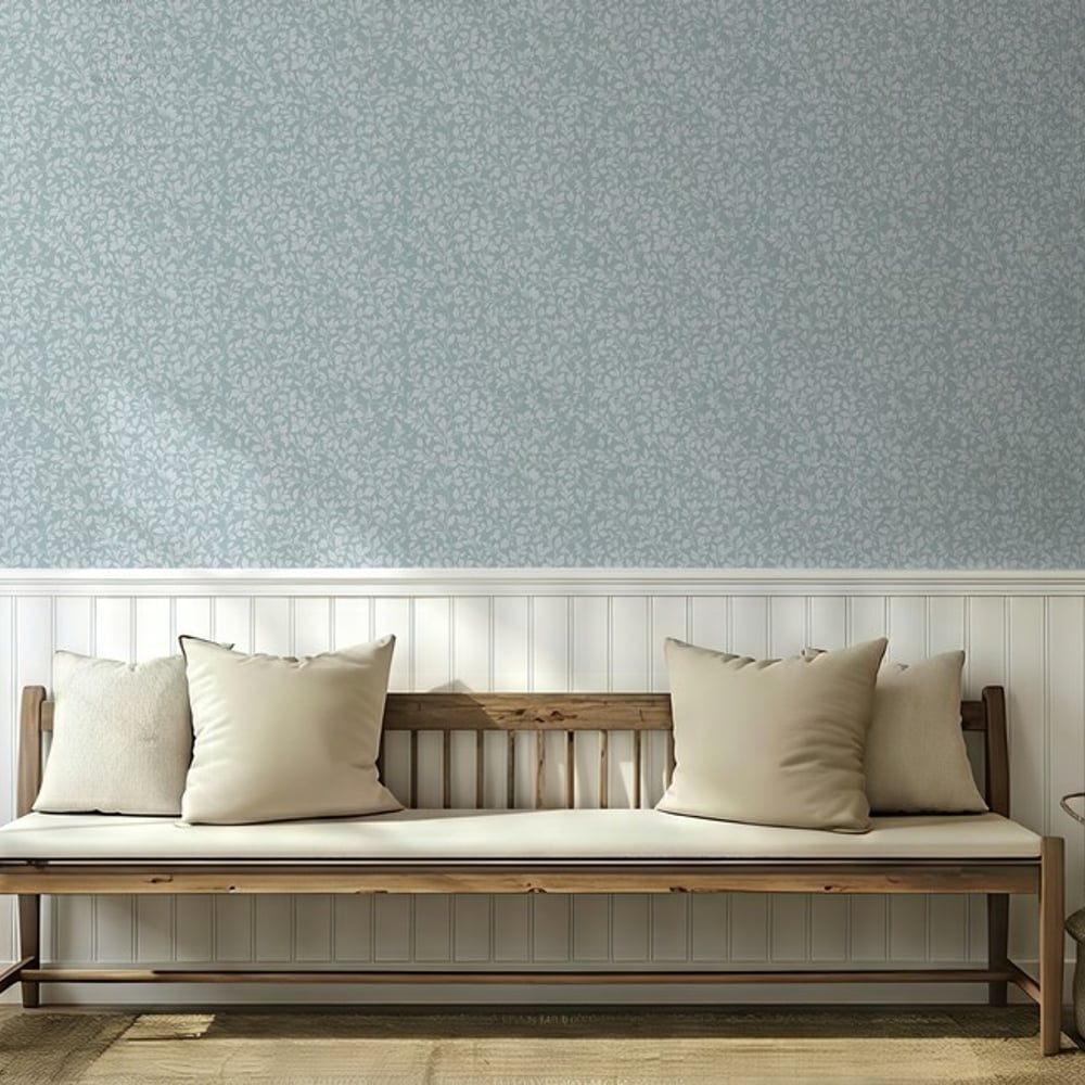 Andre Blue - Wallpaper - Blue - Hallway - Leaf - Scandza - Non-Woven