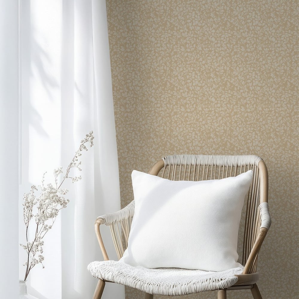 Andre Yellow - Wallpaper - Yellow - Living room - Leaf - Scandza - Non-Woven