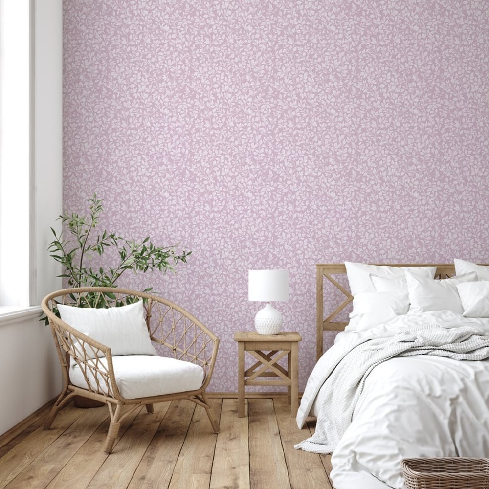 Andre Pink - Wallpaper - Pink - Bedroom - Leaf - Scandza - Non-Woven