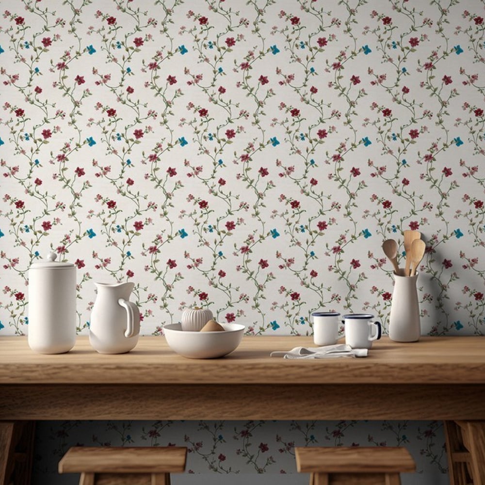 Dorotea White - Papiers peints - Blanc - Cuisine - Floral - Scandza - Intissé