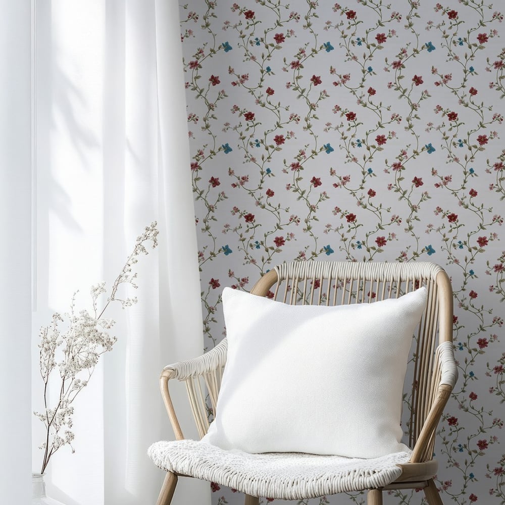 Dorotea Light Grey - Papiers peints - Gris - Salon - Floral - Scandza - Intissé